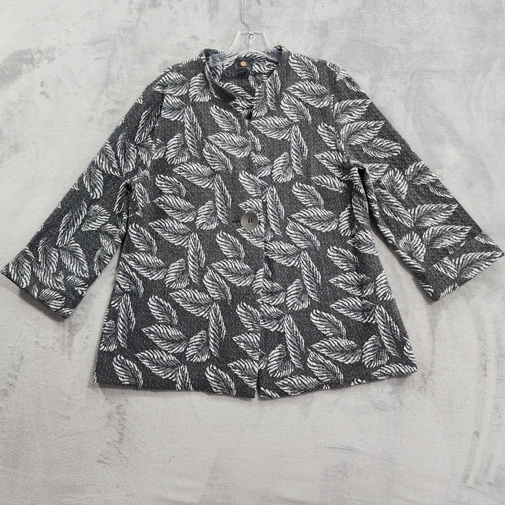 JM Collection Jacket Womens M Black White Leaf Print Knit Single Button Front